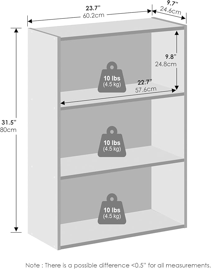 Furinno Reed 3-Tier Multipurpose Open Shelf Clothing & Closet Storage Organization, Plain White-NeatNest