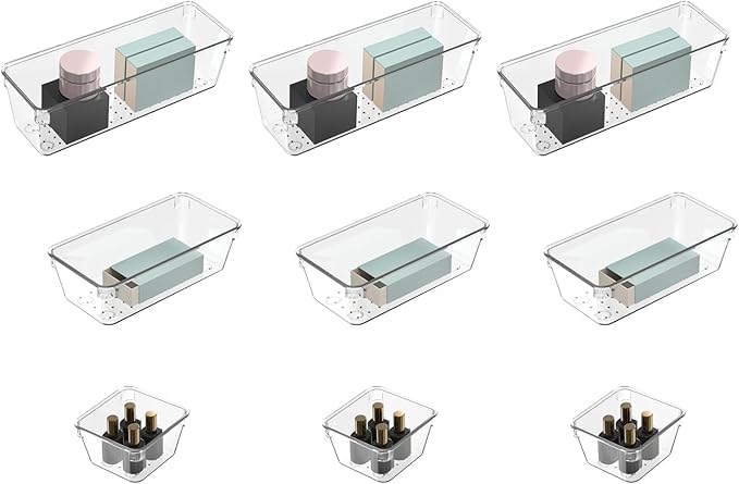 9 Pcs Clear Drawer Organizer Set, 3 Size Acrylic Drawer Storage Trays, Storage Tray for Makeup, Kitchen, Gadgets, Office-NeatNest