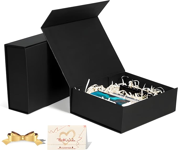 Black Gift Box 12x6x4 Inches Foldable Magnetic with Lid Black Magnetic for Presents,Keepsake Box Weddings,Proposals, Birthdays,Christmas,Halloween,Holiday Gift Giving Packaging-NeatNest