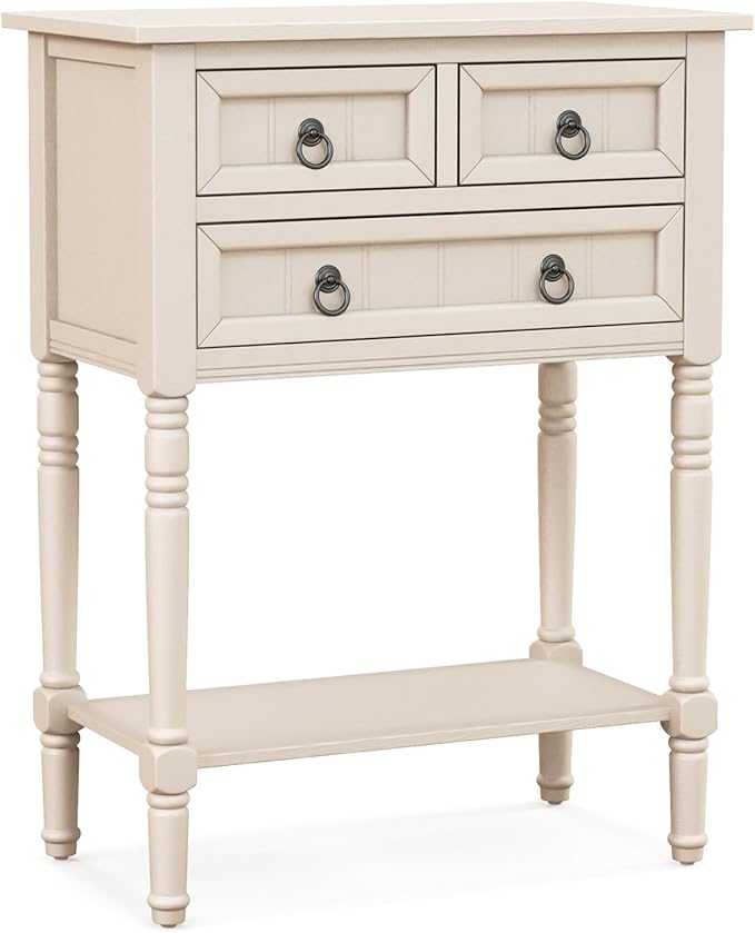 Giantex Entryway Table with Storage, Rustic Small Console Table w/ 3 Drawers & Open Bottom Shelf, Skinny Wood Console Table, Narrow Sofa Side Table for Living Room, Foyer, Hallway, Entry Table, Beige-NeatNest