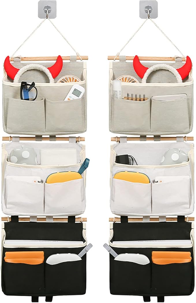 2Pcs Wall Hanging Storage Caddy Bag,Over Door Hanging Storage Bags Wall Mount Hangable Organizer,File Magazine Waterproof Linen Cotton Fabric Living Room Bedroom Bathroom (White)…-NeatNest