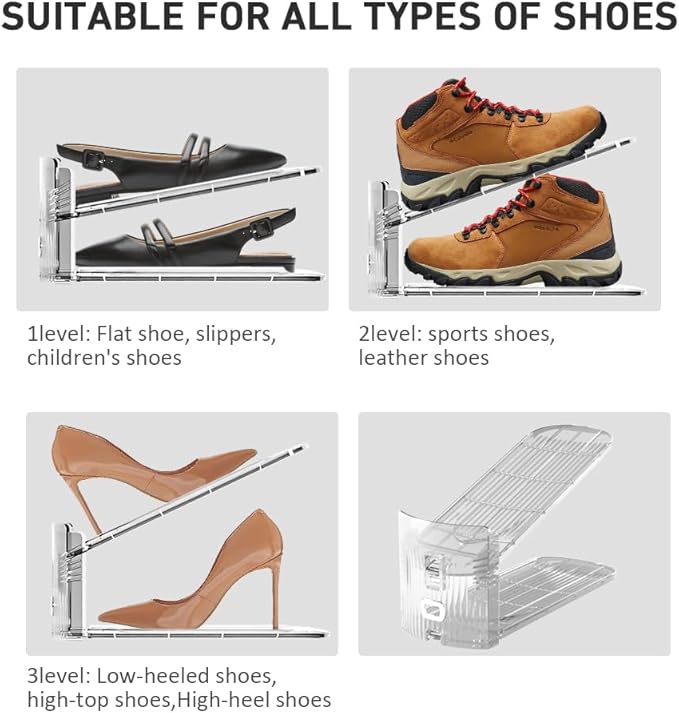 12 Pack Clear Shoe Slots Organizer - Adjustable Height 3.7''to 7.7'' Shoe stackers for a pair of shoes ,Shoe rack storage shoe space saver 50%,Easy to assemble shoe hold shoe organizer for cloest-NeatNest