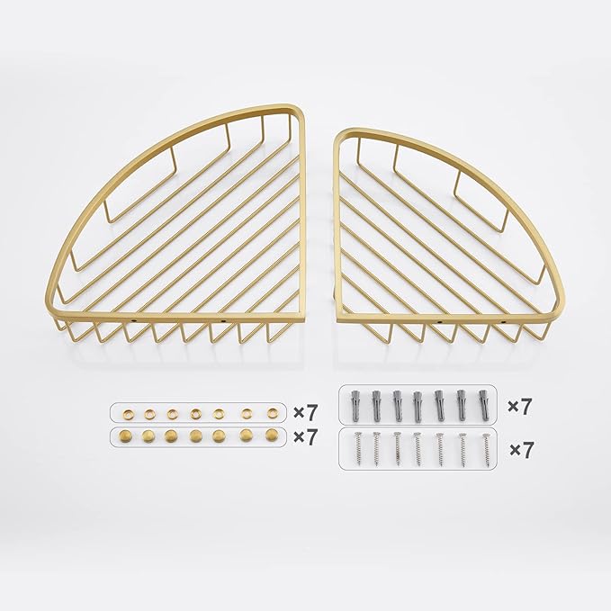 Corner Shower Caddy Organizer, SUS304 Stainless Steel Heavy Duty Rust-Proof Shelf Shampoo Holder, Wall Mounted Storage Rack for Bathroom Kitchen, 2 Packs Brushed Gold