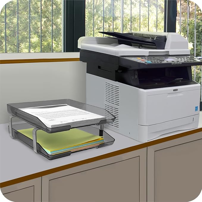 Acrimet Traditional 2 Tier Letter Tray, Front Load Design, A4 Letter Size, Desktop Organizer (Plastic) (Smoke Color)-NeatNest