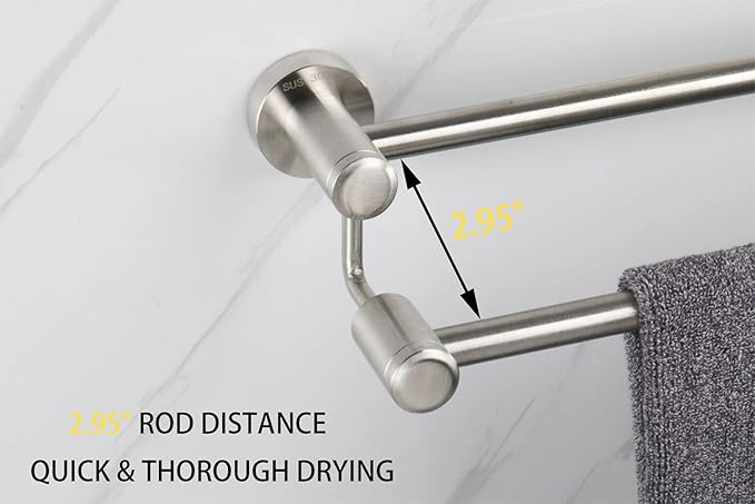 TocTen Double Bath Towel Bar - Thicken SUS304 Stainless Steel Towel Rack for Bathroom, Bathroom Accessories Double Towel Rod Heavy Duty Wall Mounted Towel Holder (Brushed, 30IN)
