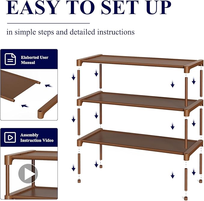 Kitsure Shoe Rack - Non-Woven Shoe Rack Shelf, Shoe Organizer for Closet, Entryway, Garage & Corridor, Stackable Shoe Shelves, Medium, Brown