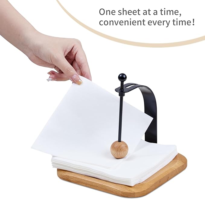 Beechwood Napkin Holder, Elegant Wood Square for Table Dispenser with Weighted Arm, Perfect for Kitchen, Office, Restaurant,Home Décor, Cafe & Outdoor Use, Warming Gift.-NeatNest
