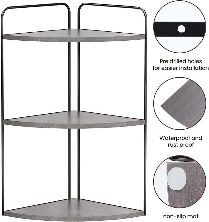 Bathroom Counter Organizer,Countertop Organizer,Vanity Organizers,Bathroom Storage,Bathroom Sink Caddy,Counter Shelf,Corner Counter,Corner Shelves(Black-Grey)-NeatNest