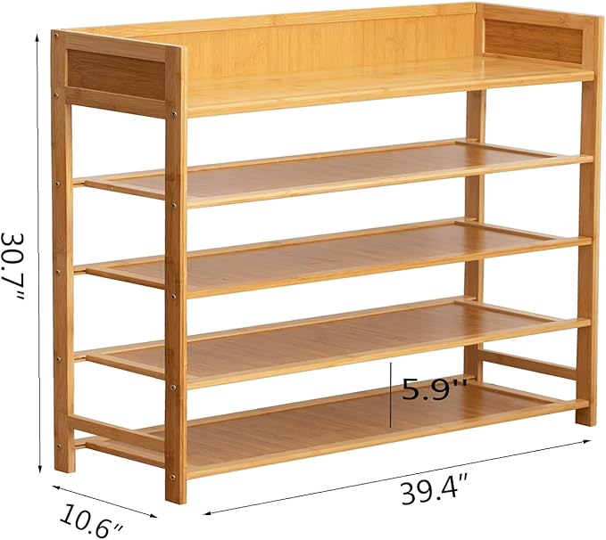 Bamboo Shoe Rack Organizer, 5 Tier Shoe Shelf Storage Organizer, for Entryway, Hallway, and Closet (Nature-39)-NeatNest