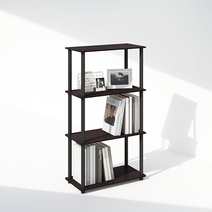 Furinno Turn-N-Tube 4-Tier Multipurpose Bookshelf, Bookcase, Dark Walnut-NeatNest
