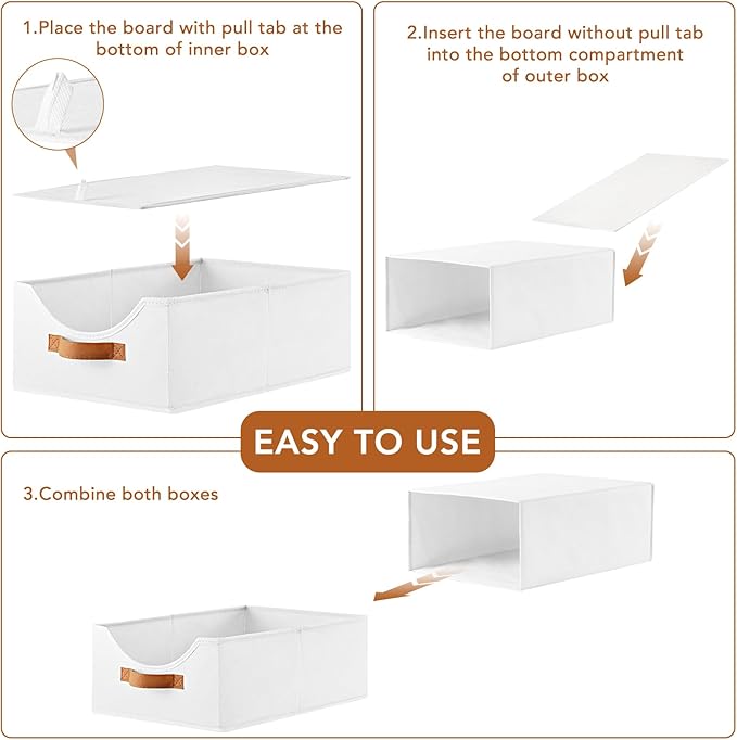 4 Pcs Closet Drawers and Large Size Clothes Storage Bins Push-Out Storage Stackable Shelf Drawers with See-Through Window Closet Organizers for Bedroom, Living Room, Under Bed, White-NeatNest