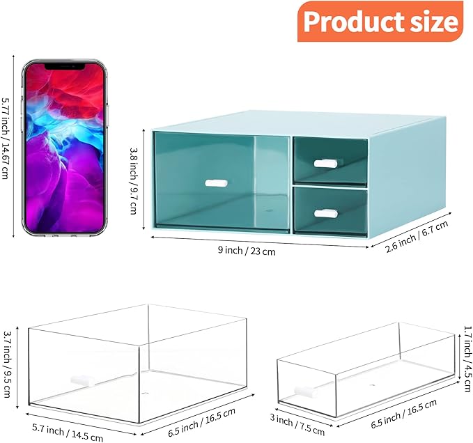 LETURE Desk Office Stationery Organizer with 3 Drawers, Desktop Vanity Makeup Organizer, Plastic Sundries Cosmetic Storage Organizer for Bathroom Counter or Dresser (Blue-3 Drawer)-NeatNest