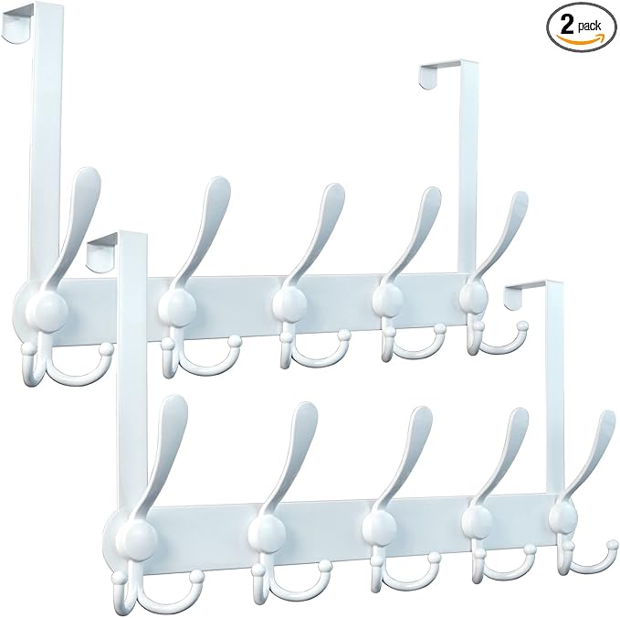 Encozy Over The Door Hooks,Coat Rack for Hanging Clothes Hat Towel (Heavy Duty White 2pcs)