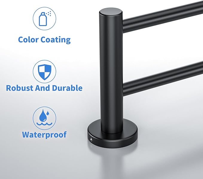 Adjustable Double Bath Towel Bar 16 to 27.6 Inch,ZUEXT Oil Rubbed Black Stainless Steel Towel Holder Hanger, Expandable Wall Mounted Towel Rail for Bathroom Kitchen, 1" Tube Towel Rail Racks w/Hooks