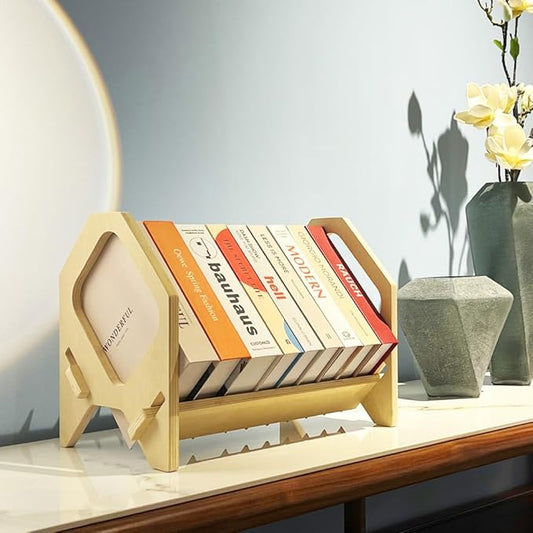 Desktop Bookshelf, Stackable Book Organizer with Handle, Storage Rack for CD/Magazine/File Folder, Portable Small Bookshelf for Study, Living Room, Kid's Room, No Nails, Small Size-NeatNest