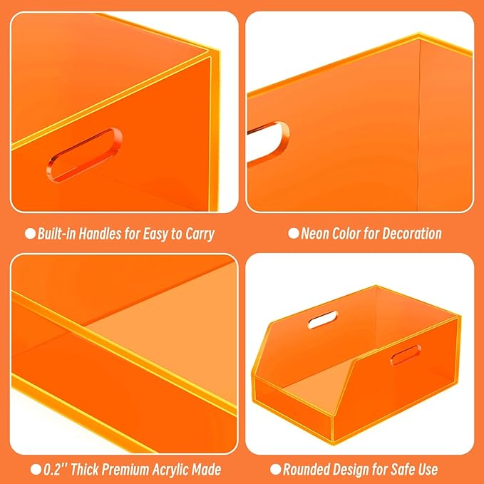 Gelite Stackable Storage Bin Organizer with Handles Acrylic Storage Container for Toy Pantry Kitchen Cabinet Bathroom Closet Office Organization, 11.4x7.5x5.1'', Neon Orange