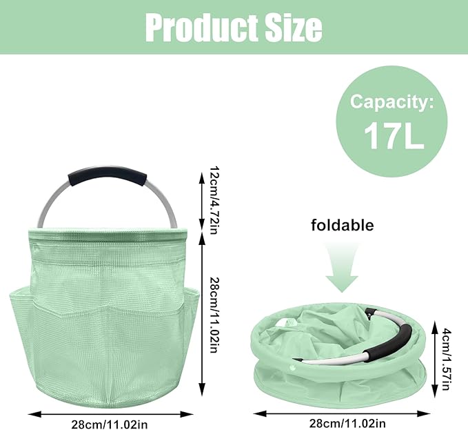 Qivine 17L Cleaning Caddy with Handle, Cleaning Supply Caddy Foldable Tool Bag Cleaning Products Organizers Portable Cleaning Bucket Organiser for Storing Towels (Clear Green)