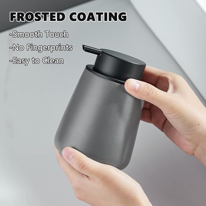 12Oz Grey Hand Soap Dispenser - Modern Ceramic Lotion Soap Dispenser with Easy-to-Press Black Pump, Reusable and Refillable Liquid Soap Dispenser for Bathroom, Dish Soap Dispenser for Kitchen-NeatNest