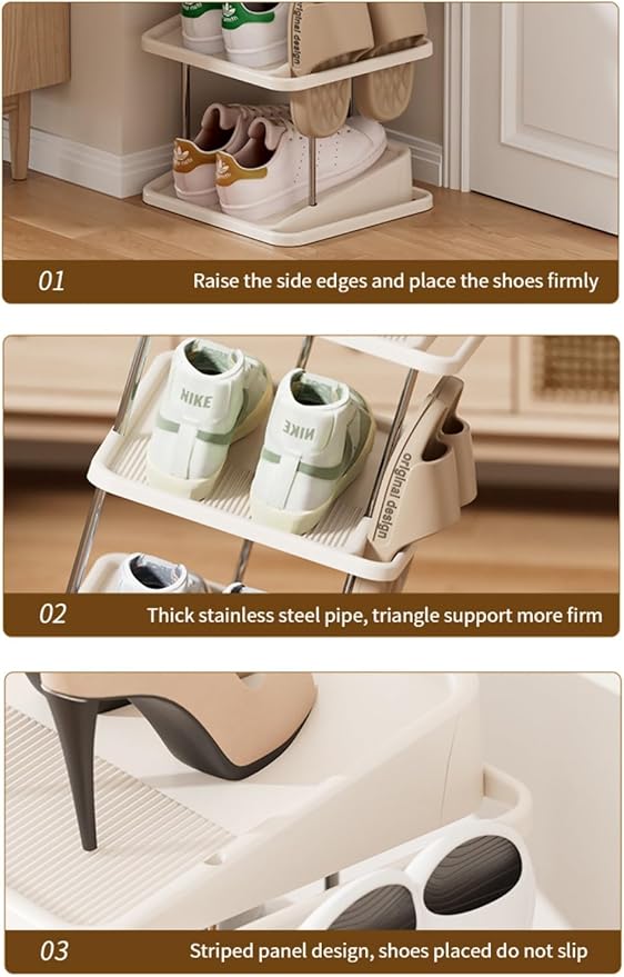 Vertical Shoe Rack,5 Tiers Stackable Shoe Rack for 10 Pairs, Narrow Shoe Tower,Space Saving, for Entryway, Living Room, Bedroom,Closet,DIY Free Standing Shoe Organizer(Khaki, 5 Tiers)-NeatNest