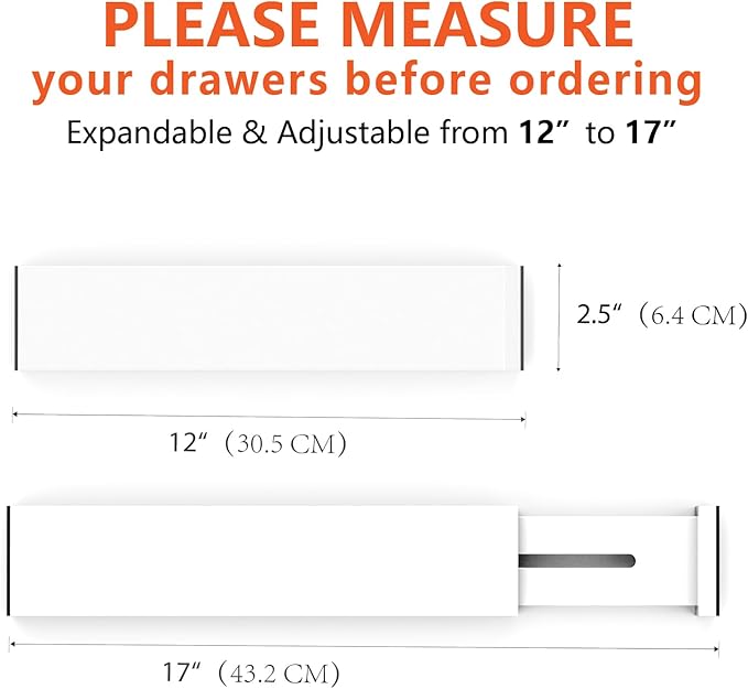 4 Pack Bamboo Drawer Dividers, Adjustable Length from 12 Inch to 17 Inch, Expandable Kitchen Drawer Organizer, Drawer Organization Separators for Clothes, Kitchen, Bedroom, Dresser, Office (White)-NeatNest