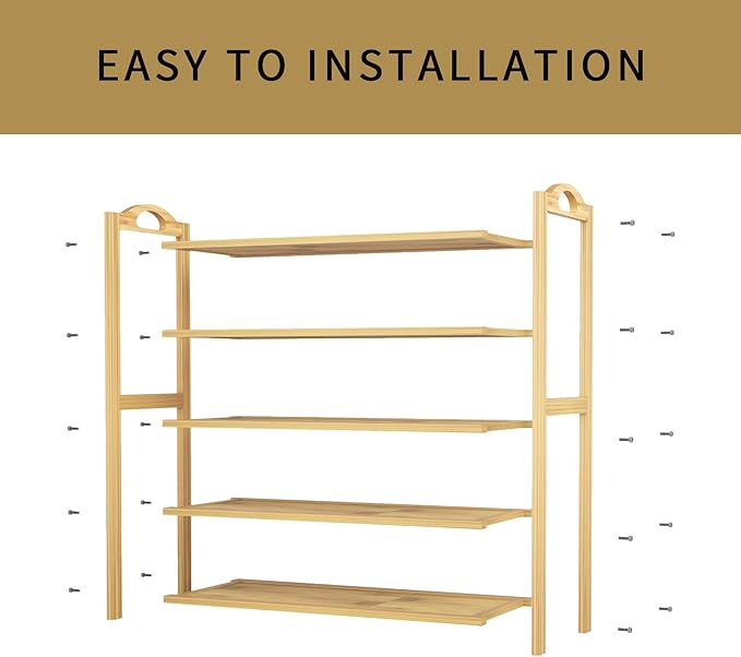 UDEAR Bamboo Shoe Rack 5-Tier Shoe Storage Organizer Entryway Shoe Shelf-NeatNest