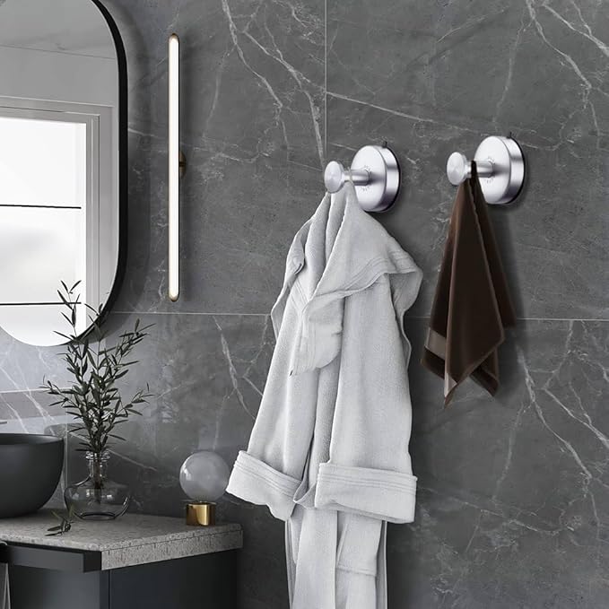 DGYB Suction Cup Hooks Set of 4 Brushed Nickel Towel Hooks for Bathrooms Waterproof Stainless Shower Hooks for Inside Shower 15 Lb Bathroom Hooks for Towels-NeatNest