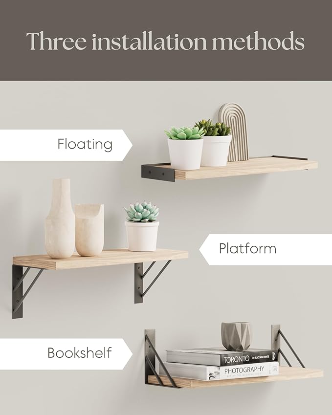 BAYKA Wall Shelves for Bedroom Decor, Floating Wall Shelves for Living Room Kitchen Storage, Wall Mounted Rustic Wood Floating Shelves for Kids Books, Corner Shelves for Bathroom(Brown,Set of 3)-NeatNest