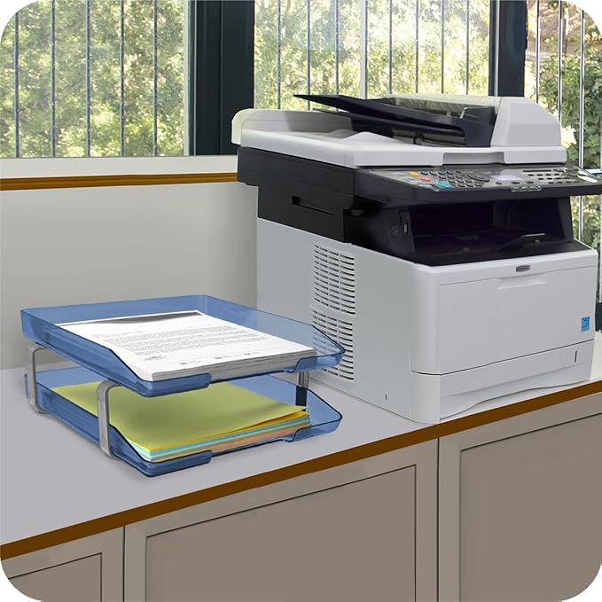 Acrimet Traditional 2 Tier Letter Tray, Front Load Design, A4 Letter Size, Desktop Organizer (Plastic) (Clear Blue Color)-NeatNest