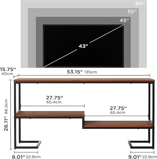 Console Table, 3-Tier Industrial Entryway Table, 53”L Entrance Sofa Table with Shelves, Hallway, Living Room, Foyer, Corridor, Office, Brown and Black-NeatNest