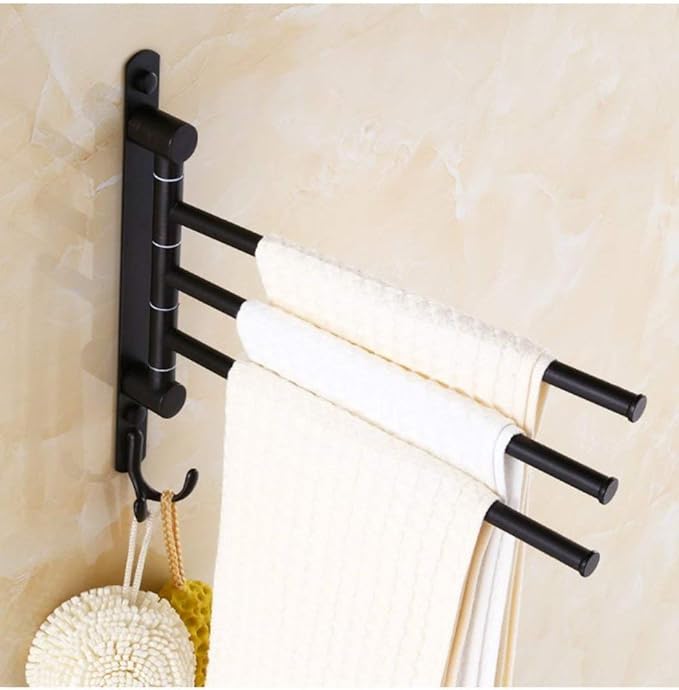 ELLO&ALLO Oil Rubbed Bronze Swing Out Towel Racks for Bathroom Holder Wall Mounted Towel Bars with Hooks 3-Arm
