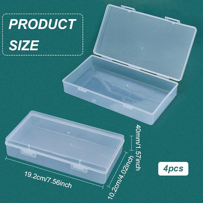 BENECREAT 4 Packs 4x7.5x1.6inch Rectangle Clear PP Plastic Box Containers Bead Storage Organizer Box, Dustproof Case with Hinged Lid for Cards, Beads and Craft Supplies-NeatNest