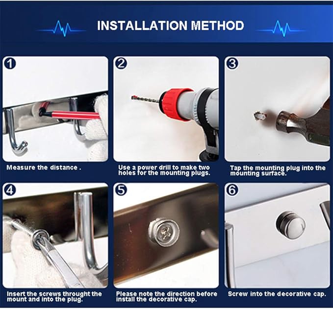 Coat Hook Wall Mount - NHENY Towel Rack with 6 Hooks Hanger for Hanging Clothes, Bags, Keys, and Towels Bathroom, Entryway, Door, 304 Stainless Steel Brushed Nickel-NeatNest
