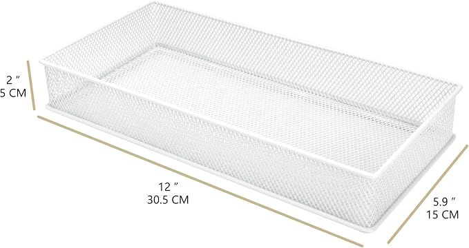 Annova Mesh Stackable Drawer Cabinet and Shelf Organizer Bins Storage Basket School Office Supply Holder Tray- Set of 2 (White, 6x12x2 Inch)-NeatNest