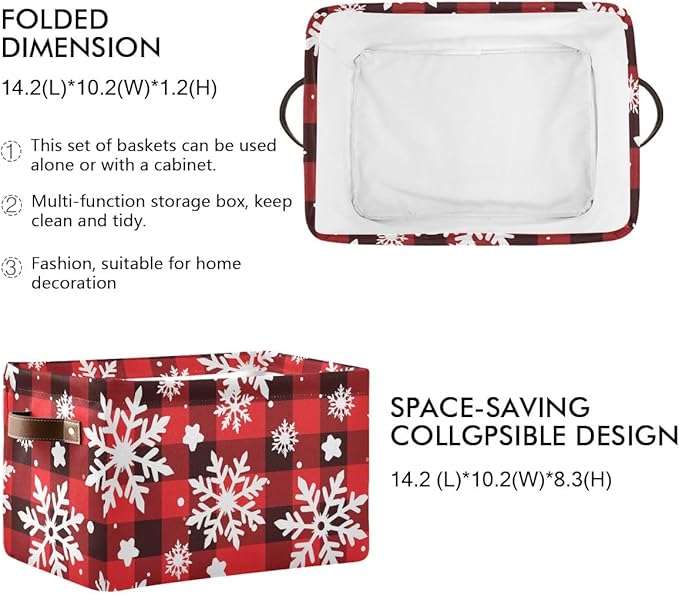 Black and White Checkered Snowflake Pattern Storage Basket,Large Storage Bin Fabric Collapsible Organizer Bag with Handles 15x11x9.5 inch-NeatNest