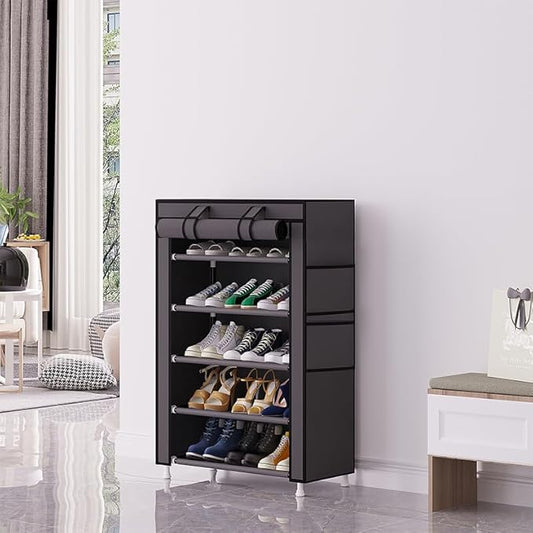 Calmootey 5 Tier Shoe Rack Organizer,Portable Shoe Shelf with Nonwoven Fabric Cover for Closet Hallway,Bedroom,Entryway,Grey-NeatNest