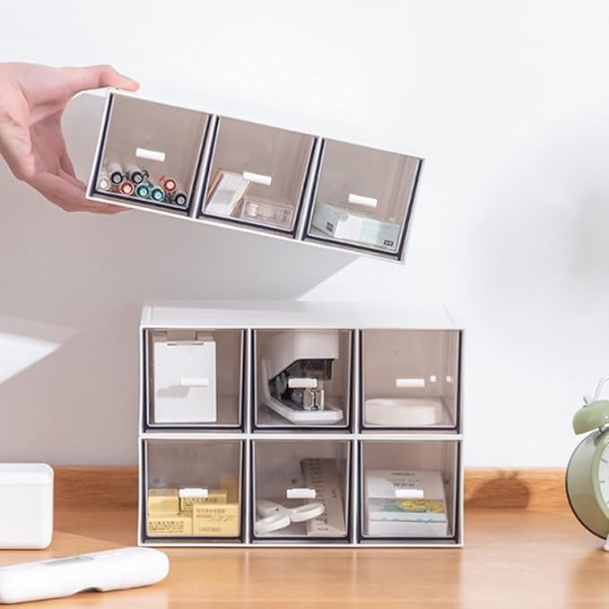Desk Drawer Organizer, Stackable Storage Drawers, Plastic Compact Desk Storage Box Great for Office School Home Small Space - Large 3 Drawers (White)-NeatNest