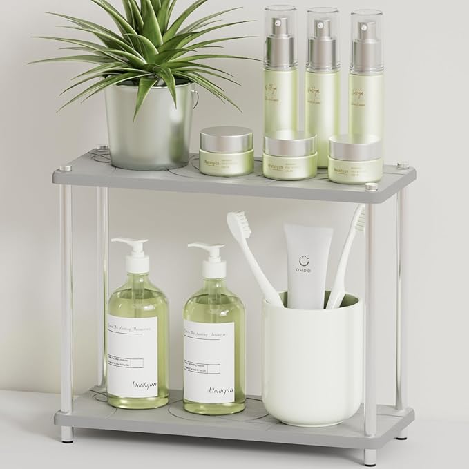 Bathroom Countertop Organizer Water Absorbing Stone Bathroom Organizer 2 Tier Skincare Organizer with Perfume & Makeup