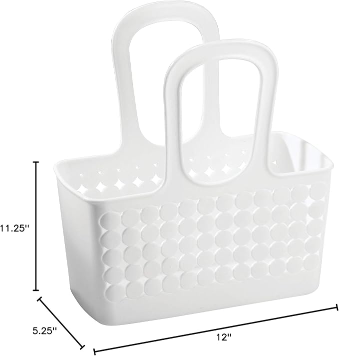 iDesign Portable Plastic Shower Tote Caddy with Handle for College Dorm or Bathroom - White - Made in USA