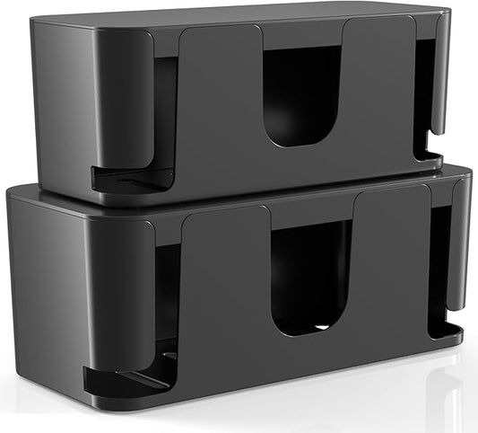 Delamu 2 Pack Cable Management Box, Stylish Cord Organizer for Desk, Pet & Child-Proof ABS Cords Hider Box, Under Desk Cable Box for Computer Router USB Hub & Power Strip, Black-NeatNest
