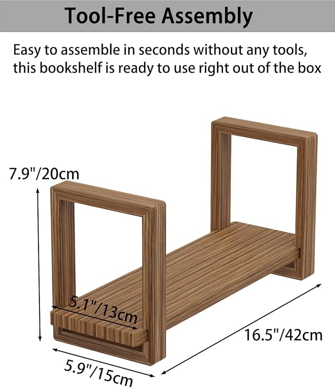 Adjustable Desktop Bookshelf, Retro Tabletop Bookshelf, Desk Shelf for Top of Desk in Living Room, Home, Office, Perfect for Magazine, Books, Cookbooks, No Tools Required to Assemble (Brown)-NeatNest