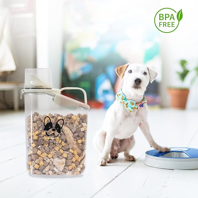Dog Food Storage Container Airtight |3 Qt/2.8 L Clear Plastic Dog Puppy Food Treats Container with Measuring Cup|Hold up to 3.8 lbs of Pet Food|Portable Food Containers for Travel| BPA Free-NeatNest