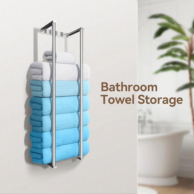 Towel Racks for Bathroom Towel Holder,Space Saving Vertical Hanging Towel Rack, Sturdy Metal Wall Mounted Towel Storage Rack for Rolled Towels Organizer