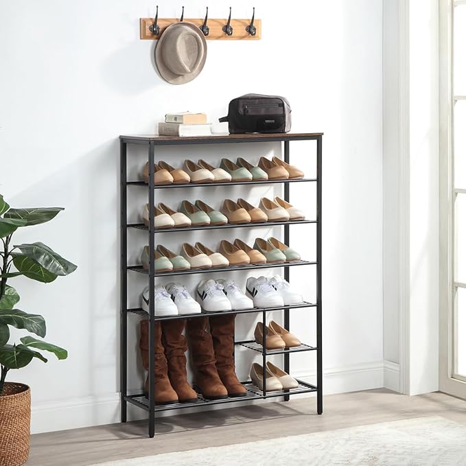 6 Tier Shoe Rack Organizer, Metal Mesh Shoe Storage Shelf, Storage Boots .for Entryway, Closet,Hallway, Bedroom,Cloakroom,Garage, Industrial,Rustic Brown-NeatNest