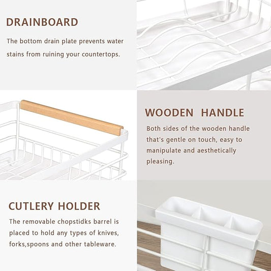 BRIAN & DANY Dish Drying Rack, Dish Racks for Kitchen Counter, Stainless Steel Dish Drainer with Removable Cutlery Holder & Drainboard, White-NeatNest
