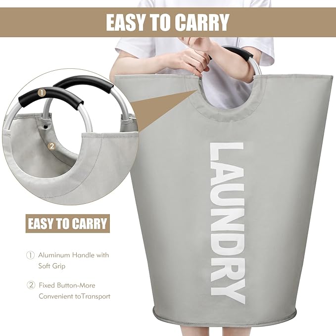 DOKEHOM 90L Large Laundry Basket, Collapsible Laundry Bag, Freestanding Tall Clothes Hamper, Foldable Washing Bin (Grey)-NeatNest