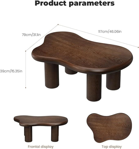 Cloud Coffee Table 46" Dark Brown Wood Coffee Table with 4 Sturdy Legs Mid-Century Modern Center Table Tea Table for Living Room Bedroom Office (Clouds Brown)-NeatNest