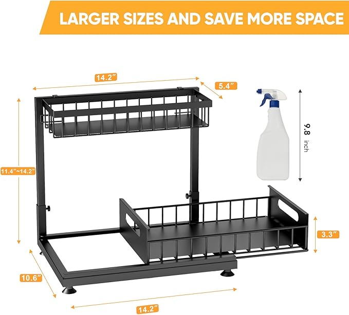 2 Pack Under Sink Organizer Storage 2-Tier Premium Metal Pull-Out Racks, Height Adjustable, Easy Installation | Kitchen & Bathroom Organizers-NeatNest