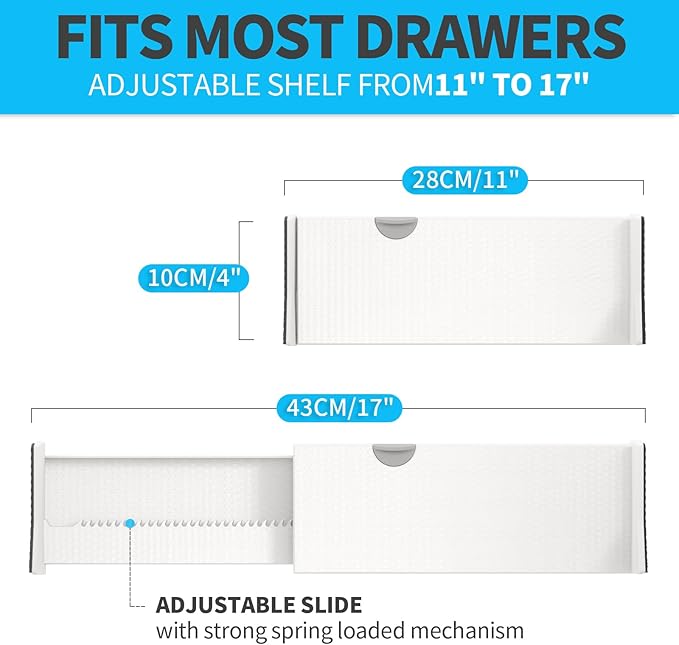 Drawer Dividers Organizer 12 Pack, Adjustable Separators 4" High Expandable from 11-17" for Bedroom, Bathroom, Closet, Clothing, Office, Kitchen (White, 12 PACK)-NeatNest