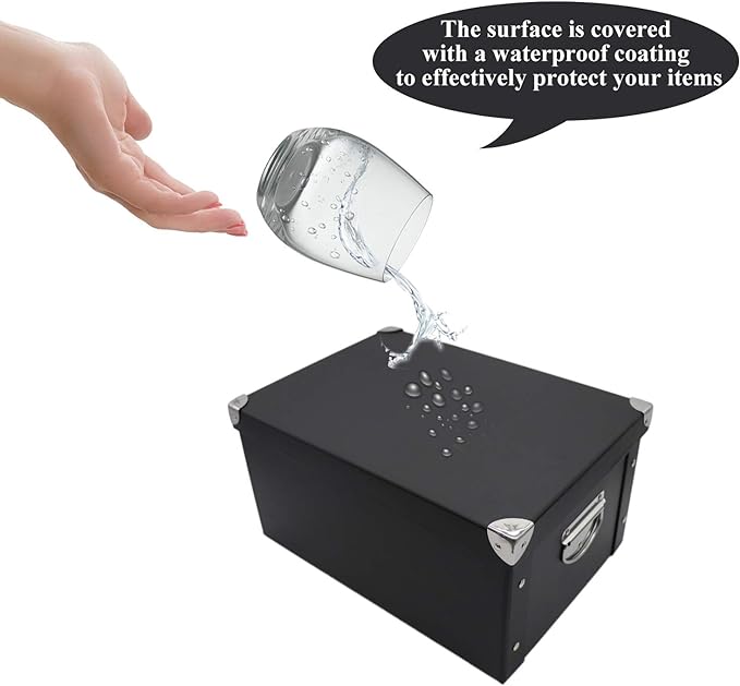 GUOZI Collapsible Storage Box, Decorative Memory Box with Lid & Metal Reinforced Corners, Organizer Gift Box for Keepsake Toy Photos Office Nursery Wardrobe Bookshelf (2Pcs-Black, 35 * 25 * 17.5cm)-NeatNest