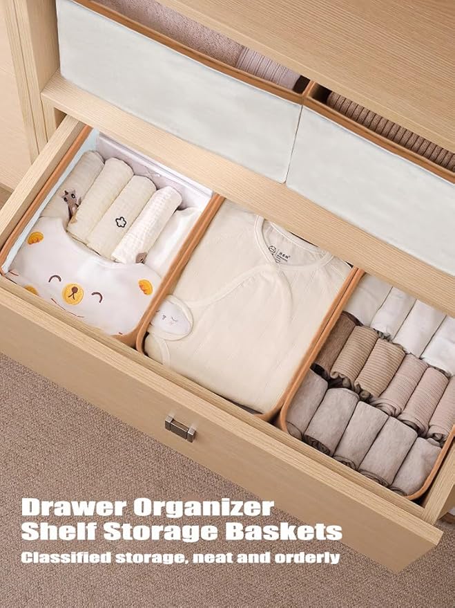 AARAINBOW 4 Pcs Closet Clothes Organizer with Handle, Fabric Storage Bin with Steel Frame Closet Shelf Box Stackable Shelf Storage Baskets Foldable Wardrobe Storage Box for Cltohes Toys, 20L (4 White)-NeatNest
